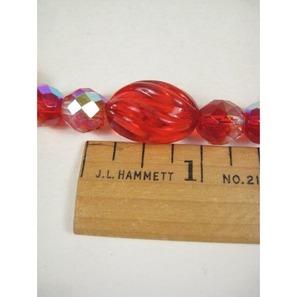 Red Plastic and Glass Beaded Necklace 31 in Vintage Strand Aurora Borealis READ - Picture 5 of 15